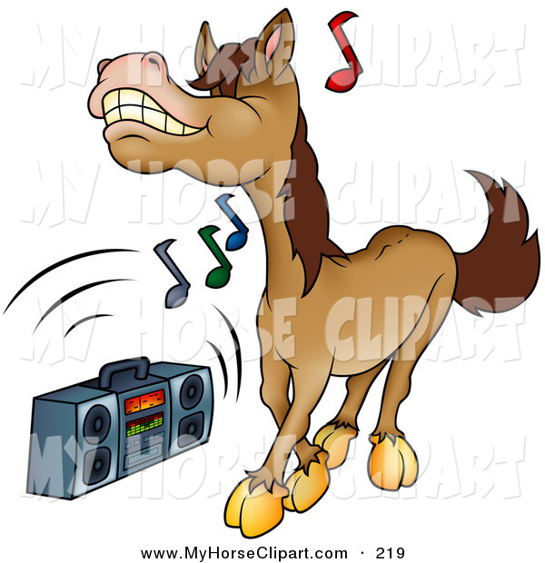 Clip Art Of A Brown Horse Dancing To Music Playing On A Boom Box
