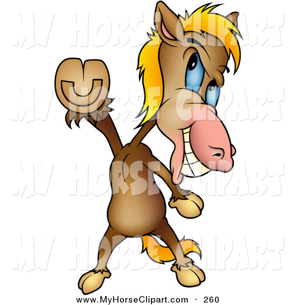 Clip Art Of A Grinning Brown Horse Doing The Travolta Disco Dance Move