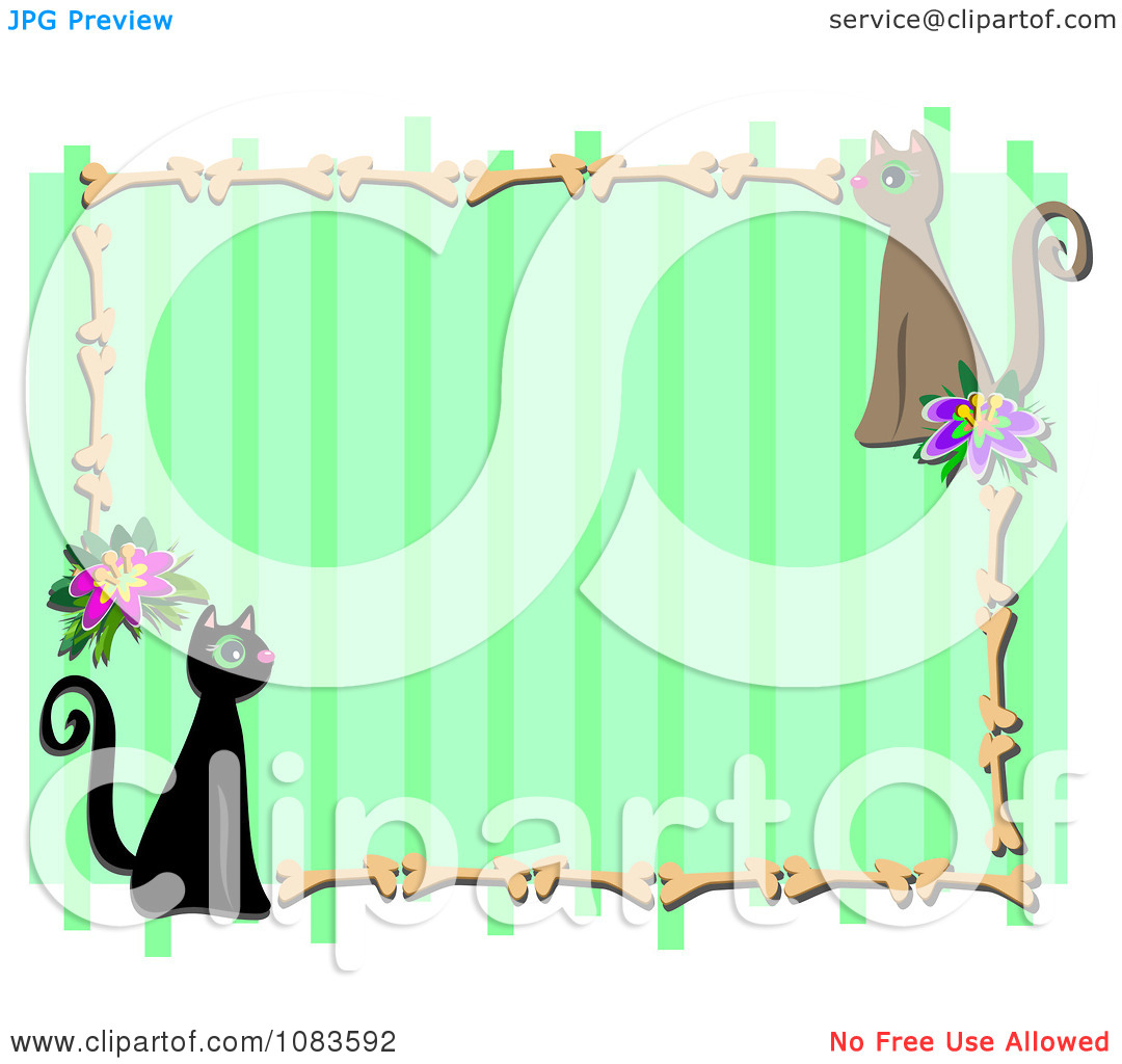 Clipart Green Stripe Frame With Cats And Bones   Royalty Free Vector