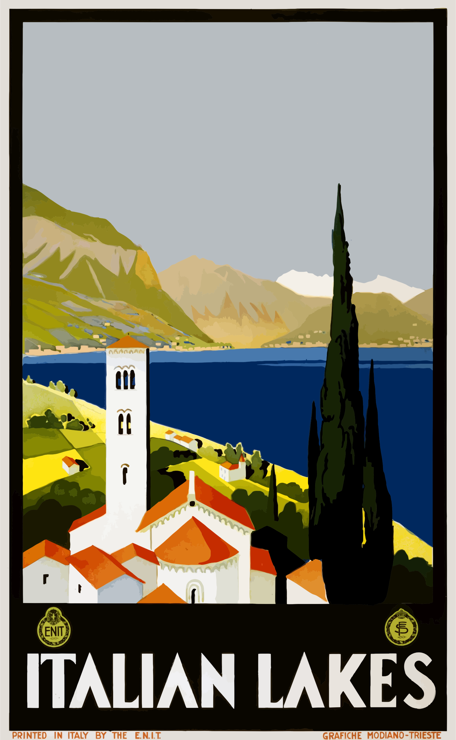 Clipart   Vintage Travel Poster Italian Lakes