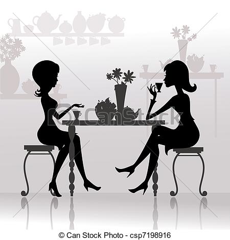 Silhouette Of Beautiful Girls In Cafes   Csp7198916