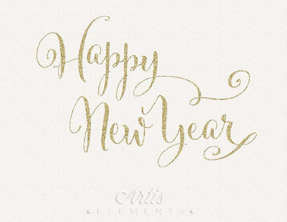 Happy New Year Glitter Script Silver Gold   Digital Overlay Clipart