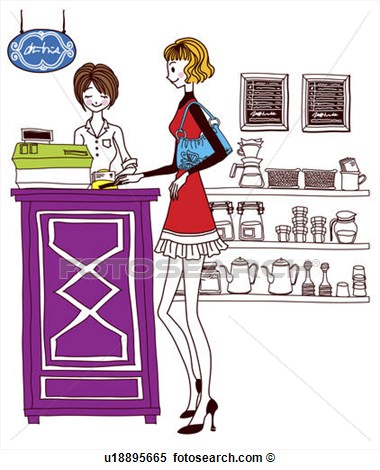 Illustration   Woman At Checkout Counter  Fotosearch   Search Clipart