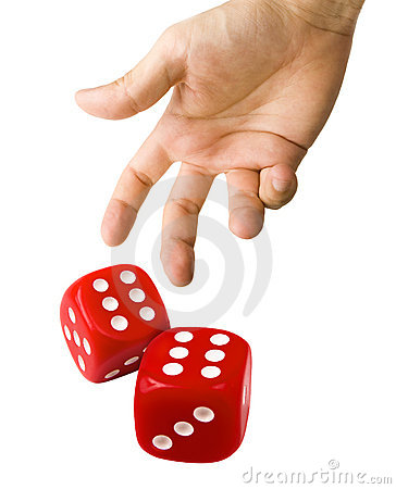 Male Hand Throwing Red Dice Showing Double Six Isolated On White