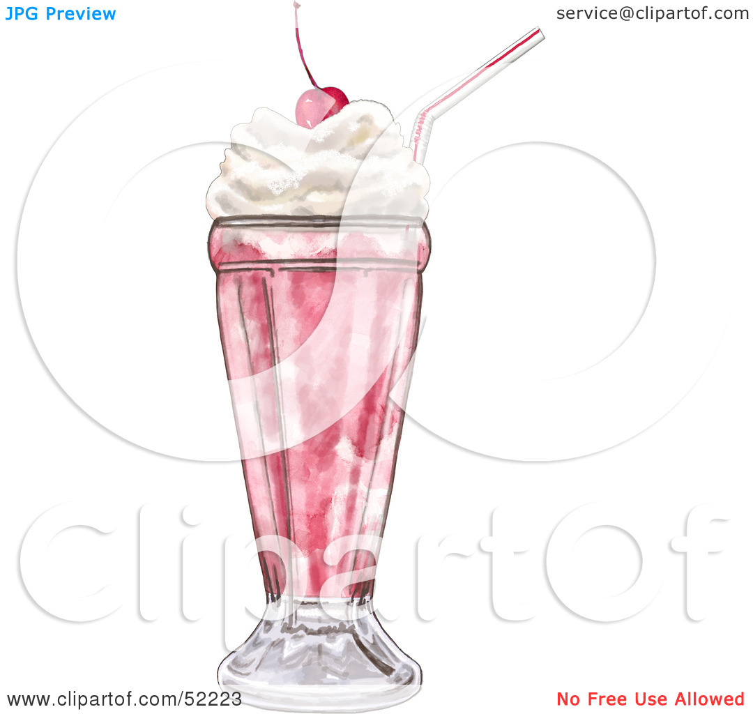 Rf  Clipart Illustration Of A Strawberry Milkshake Topped With Whipped