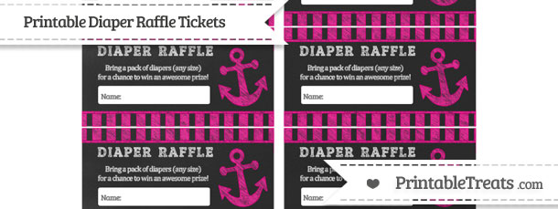 Free Magenta Striped Chalk Style Nautical Diaper Raffle Tickets