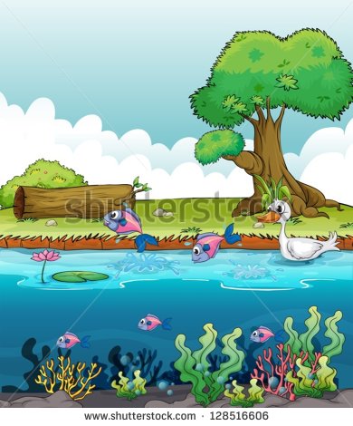 Illustration Of Sea Creatures With A Duck   Stock Vector