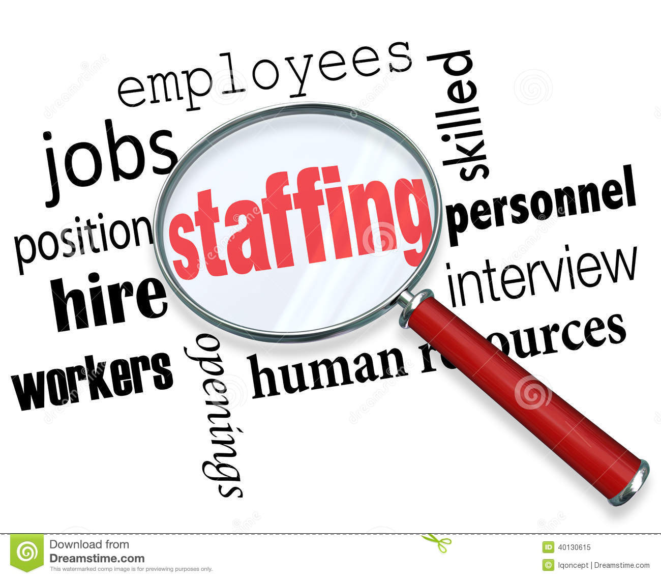 Staffing Magnifying Glass Words Human Resources Hiring Employees Stock
