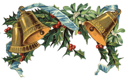 Free Clipart  Vintage Christmas Bells Holly Mistletoe