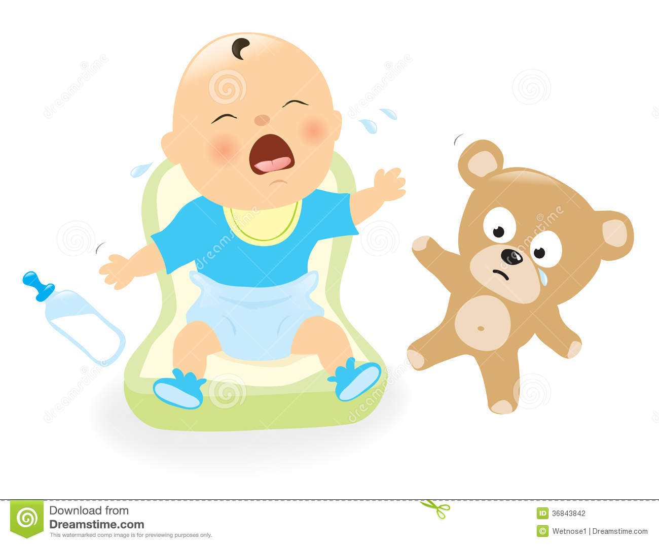 Illustration Of A Baby Crying And Sad Teddy Bear