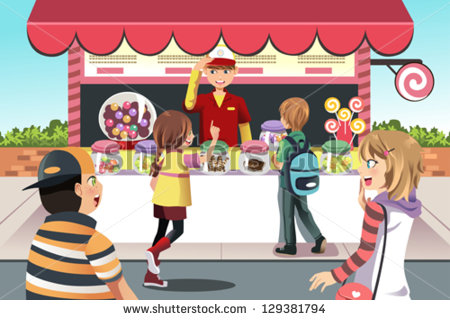 Illustration Of Kids Buying Candy At A Candy Shop   Stock Vector