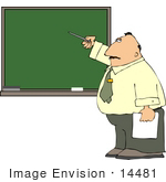 Middle Aged Caucasian Male Teacher Pointing To A Chalkboard Clipart
