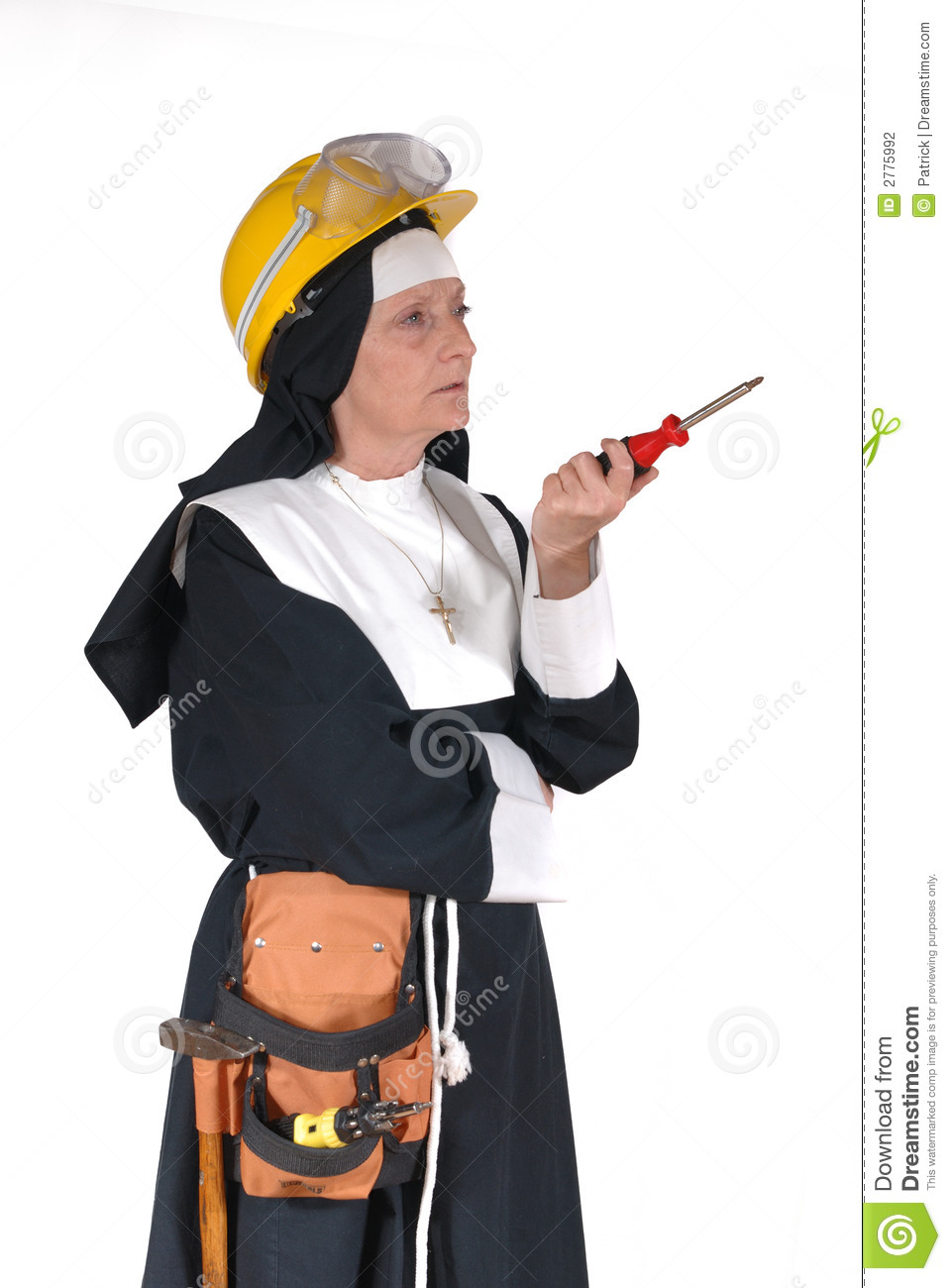 Middle Aged Diy Sister Nun With Tool Belt  Religion Christianity