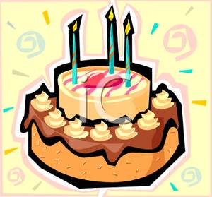 On Fancy Birthday Cake With Three Candles Royalty Free Clipart Picture