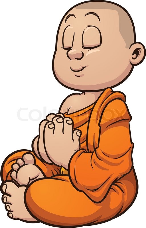 Cartoon Buddhist Monk Meditating  Vector Clip Art Illustration With