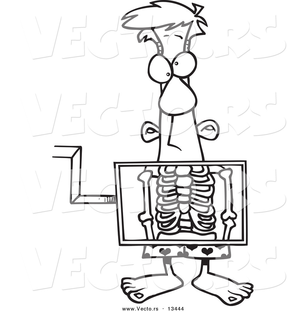Vector Of A Cartoon Man Standing Behind An Xray Machine   Coloring