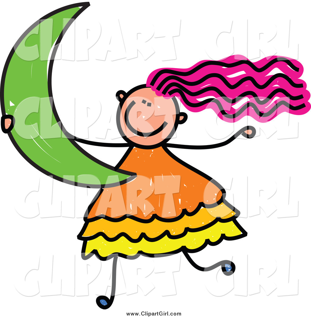 Clip Art Of A Pink Haired Girl Carrying A Crescent Moon By Prawny