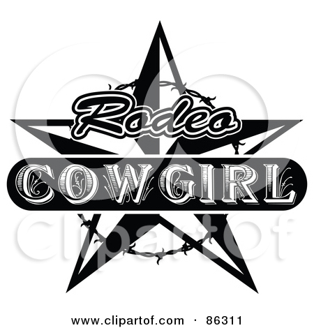 Black And White Vintage Styled Rodeo Cowgirl Star With Barbed Wire
