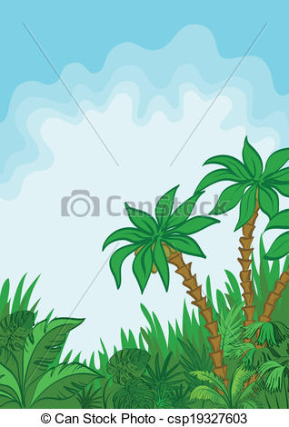 Vector Clipart Of Exotic Landscape Palm And Plants   Exotic Landscape