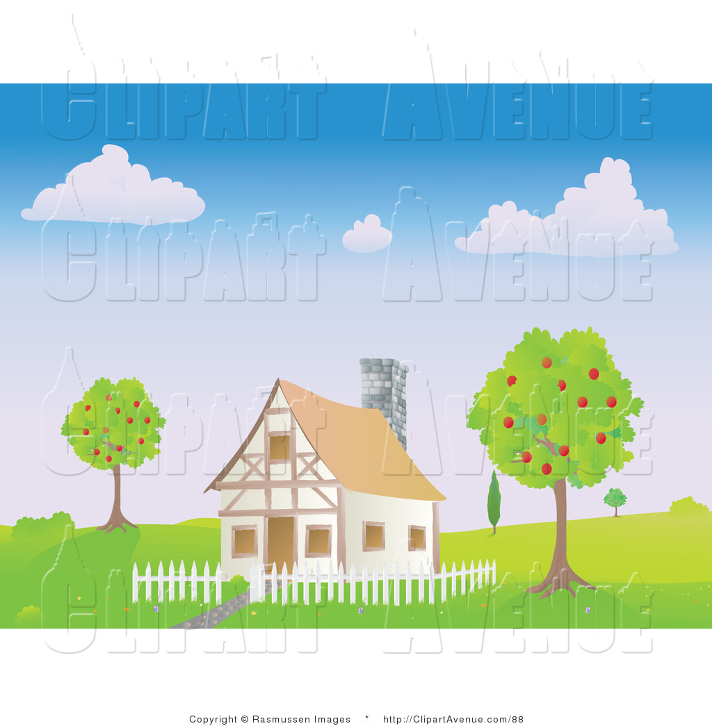 Avenue Clipart Of A Chalet House With A White Picket Fence Between Two