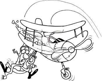 Black And White Cartoon Of A Pilot Falling Out Of His Plane   Royalty    