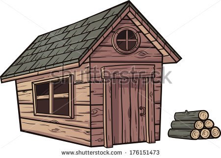 Cartoon Wooden Cabin  Vector Clip Art Illustration With Simple