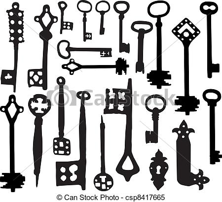 Clipart Vector Of Old Fashioned Skeleton Keys   Vector Silhoutte Of