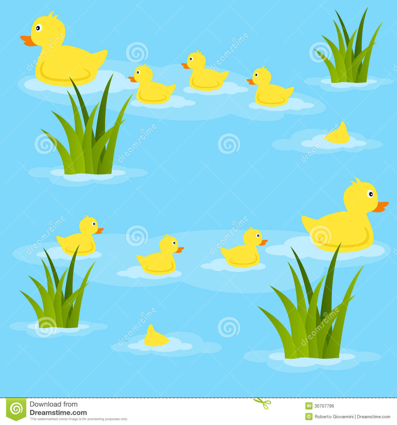 Seamless Pattern With Ducks And Ducklings Swimming In A Pond  Useful    