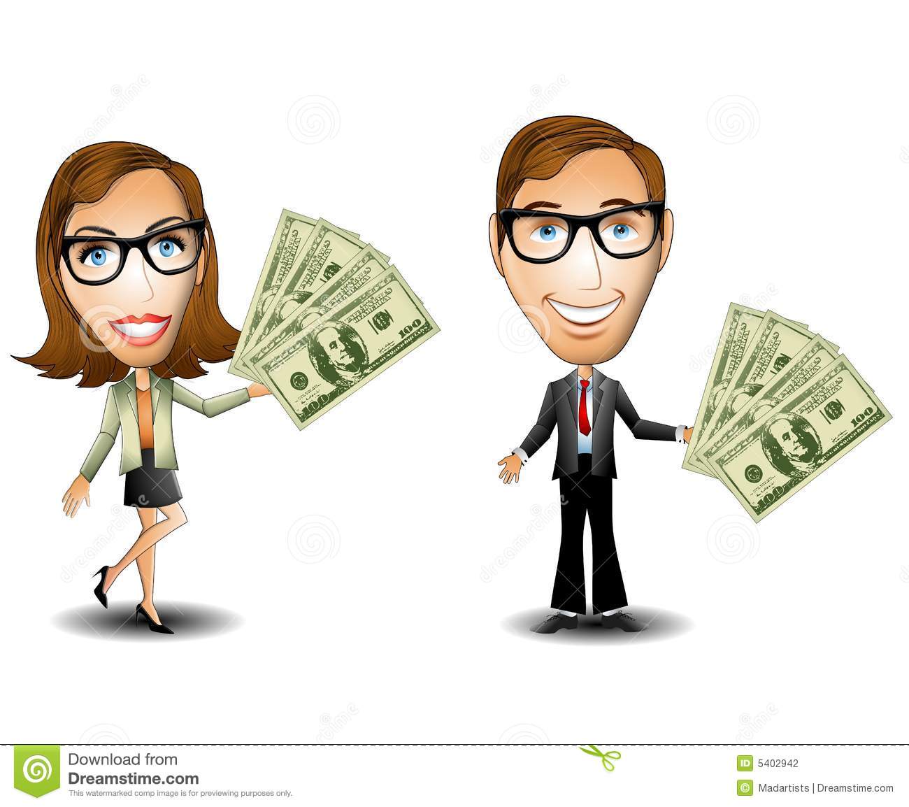 Illustration Featuring Your Choice Of A Man And Woman Holding Money