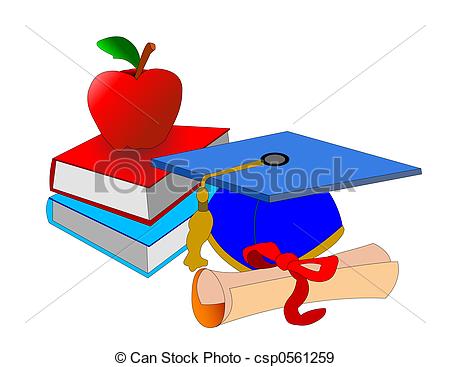 Symbols Of Our School Days With Cap Certifacate Books And An Apple    