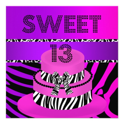 13 13th Birthday Zebra Cake Cow Purple Pink Black White Teen Birthday