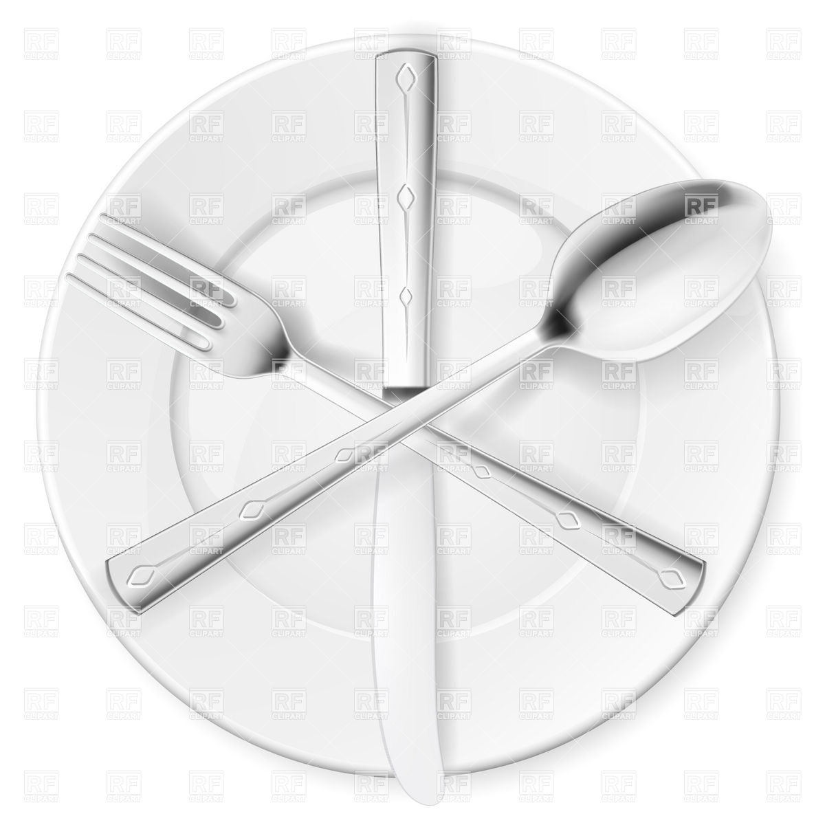 Crossed Fork Spoon And Knife On White Plate 6903 Objects Download