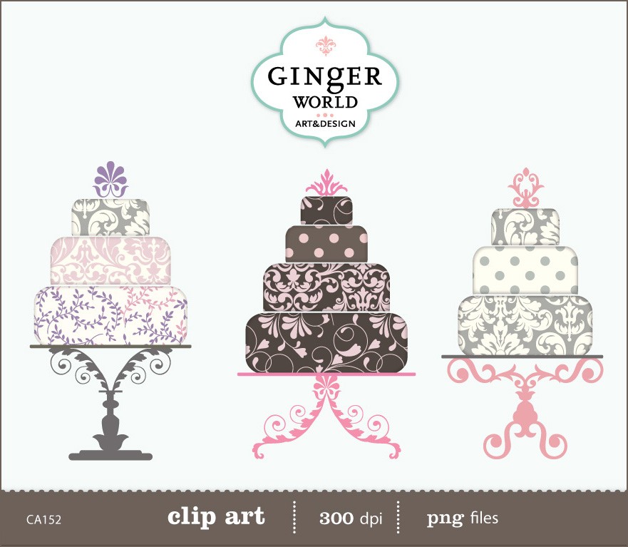 Pink Sorbet Wedding Cake Clip Art Digital Illustration Printable For
