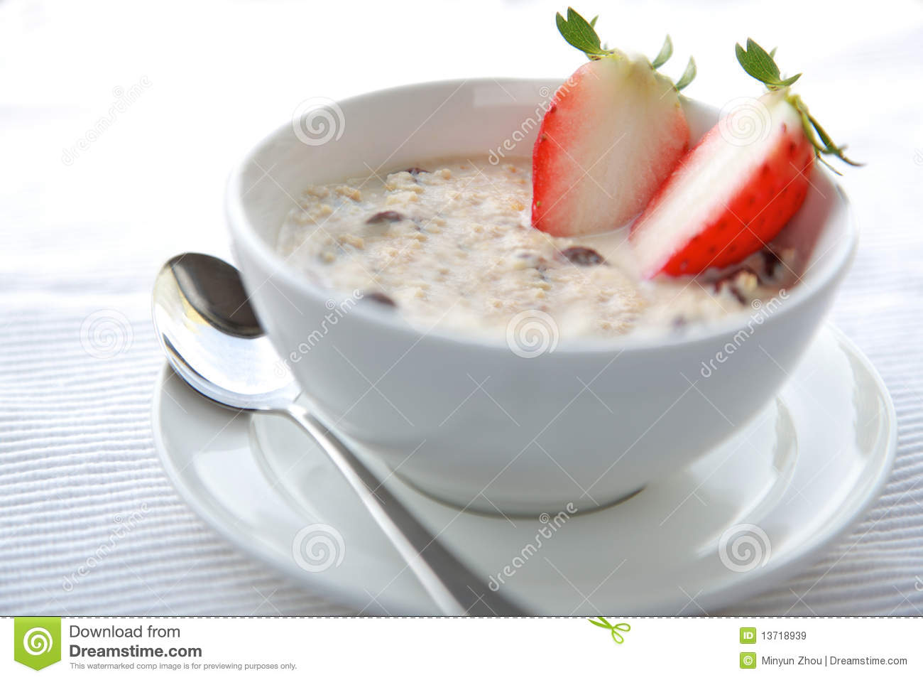 Bowl Of Porridge With Strawberry And Dry Nutshealthy Oatmeal