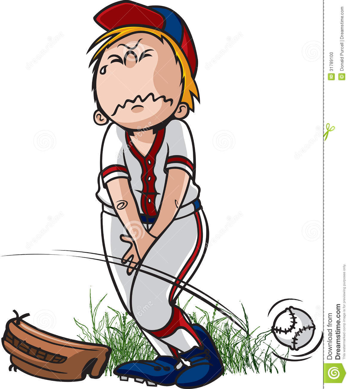 Cartoon Of A Little Leaguer Who Has To Pee  Vector And High
