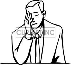 Clipart Of A Black And White Outline Of A Worried Man   Download File