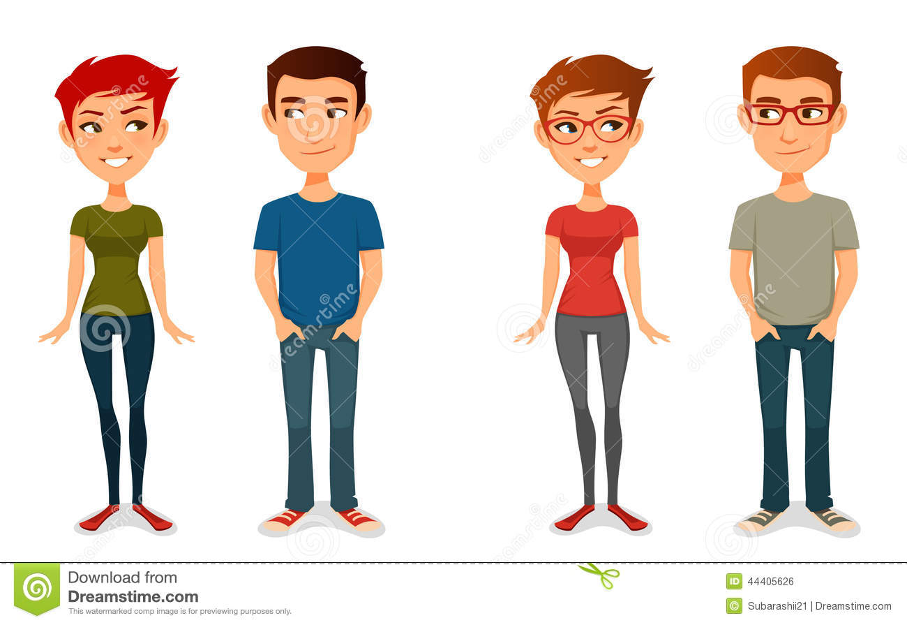 Cute Cartoon People In Casual Outfits Stock Vector   Image  44405626