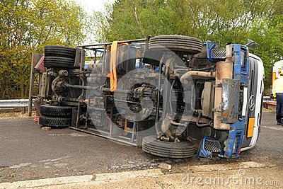 England  May 2 2012  Hampshire Uk A Lorry Laying On Its Side During A