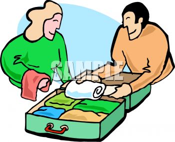 Man And Woman Packing A Suitcase For A Trip