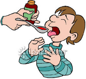 Of A Little Boy Taking Cough Syrup   Royalty Free Clipart Picture