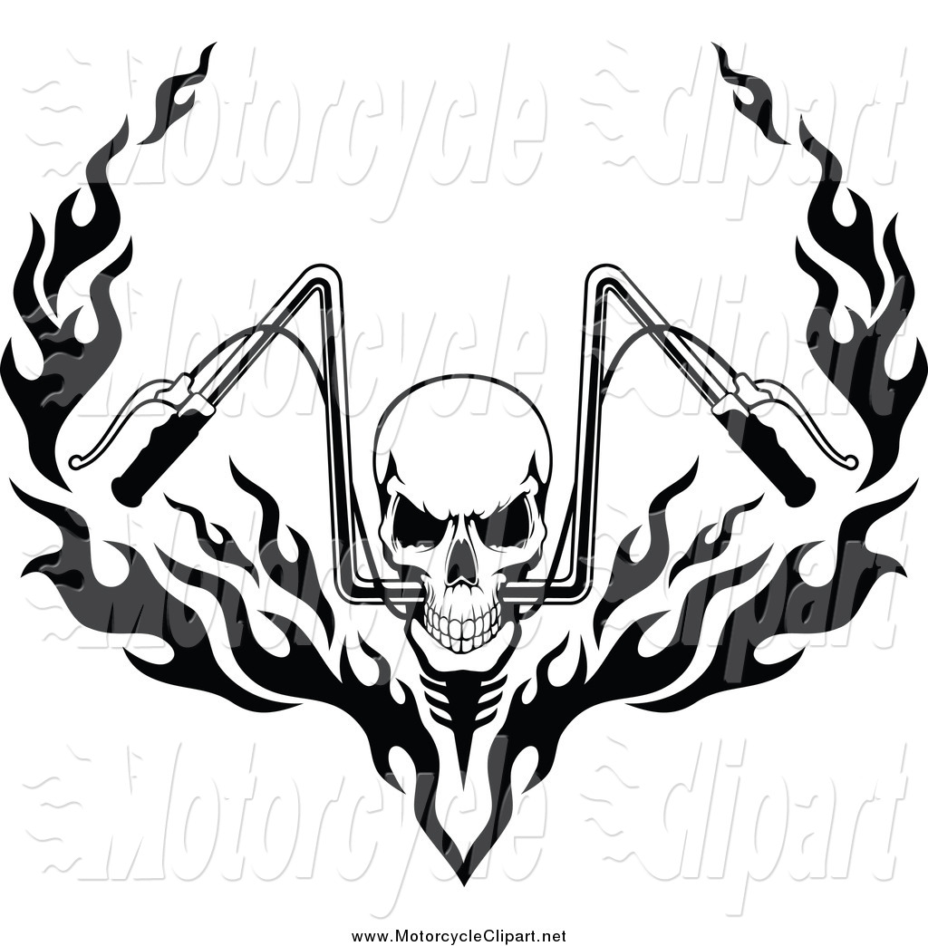 Skull With Fiery Motorcycle Handlebars Motorcycle Clip Art Seamartini