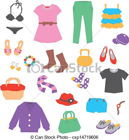 Vector Clipart Of Womens Clothing And Accessories Vector Csp14719606