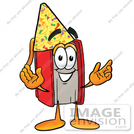 22557 Clip Art Graphic Of A Book Cartoon Character Wearing A Birthday