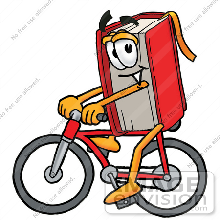 22605 Clip Art Graphic Of A Book Cartoon Character Riding A Bicycle By