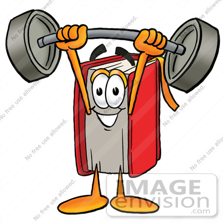 Clip Art Graphic Of A Book Cartoon Character Holding A Heavy Barbell