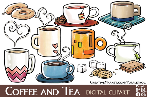 Coffee And Tea   Digital Clipart   Illustrations On Creative Market