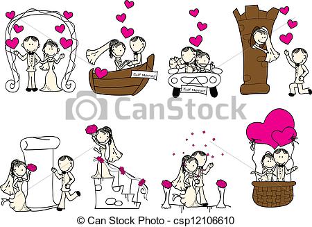 Cute Wedding Couple With Pink Hearts Csp12106610   Search Clipart