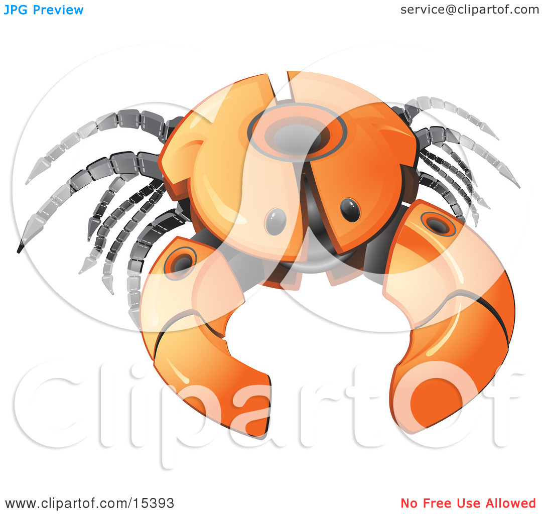 Orange Crab Robot With Open Pinchers Clipart Image Picture By Leo