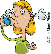 Asthma Inhaler   A Cartoon Woman Uses Her Inhaler To Deal