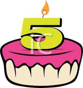 Birthday Cake With A Number 5 Candle   Royalty Free Clipart Picture